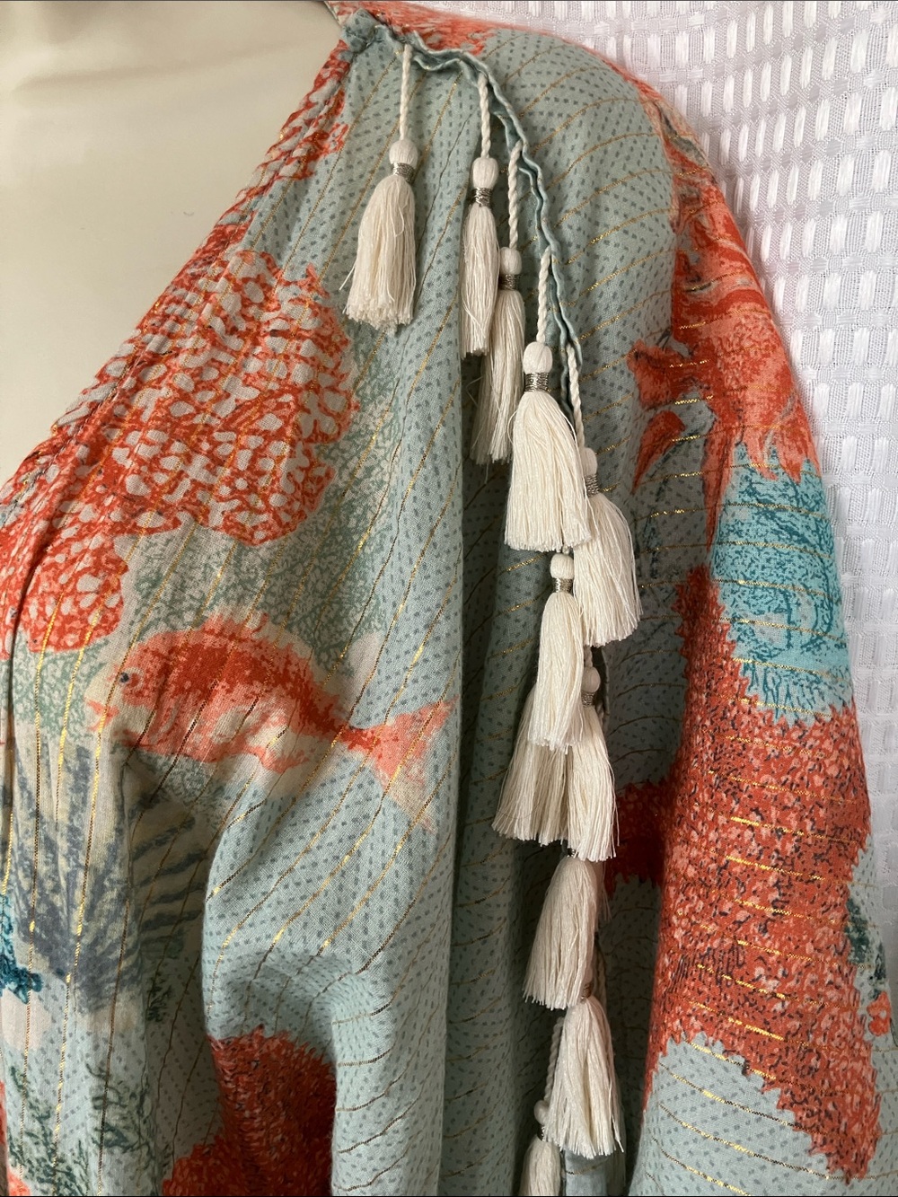 Aratta Silent Journey Coral Reef Tassel Kimono Cover Up - Picture 3 of 14
